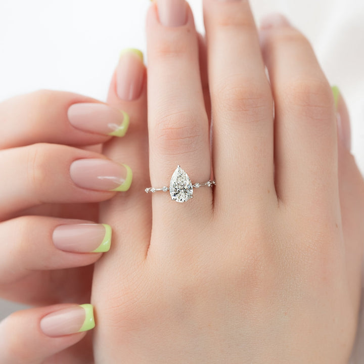 The Hidden Halo Morgan Pear Lab Diamond Moissanite Engagement Ring *Shown with 2 ct #material_white