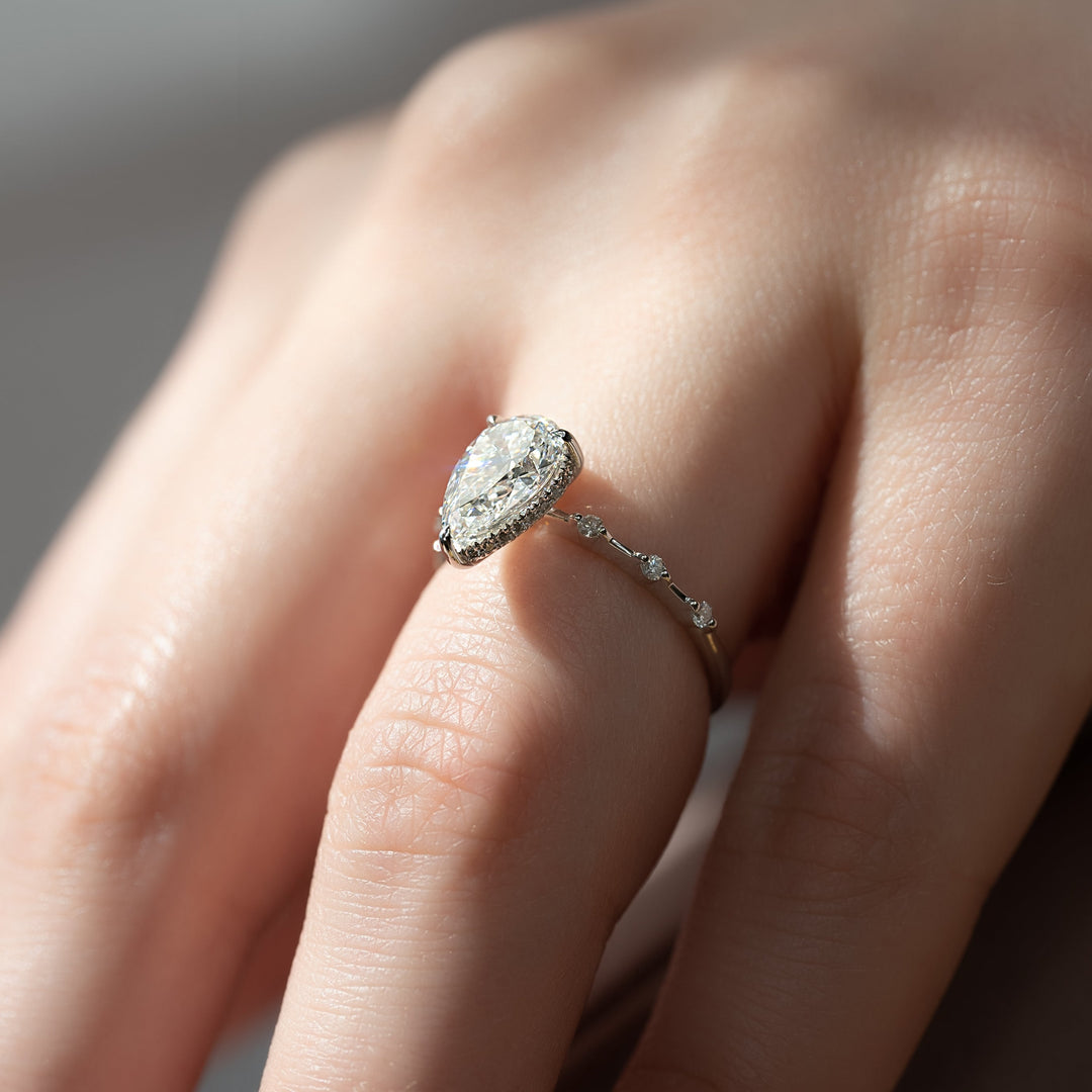 The Hidden Halo Morgan Pear Lab Diamond Moissanite Engagement Ring