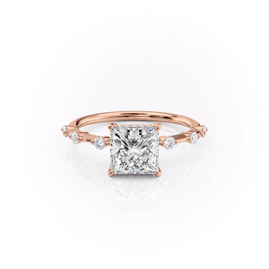 The Hidden Halo Morgan Set With Princess Side Stone Lab Diamond 1 Carat 14K Rose#material_14k-rose