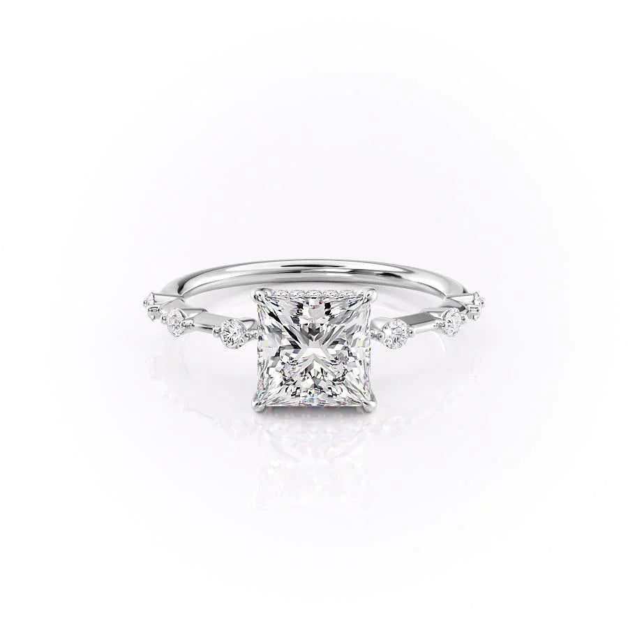 The Hidden Halo Morgan Set With Princess Side Stone Lab Diamond 1 Carat 14K White#material_14k-white