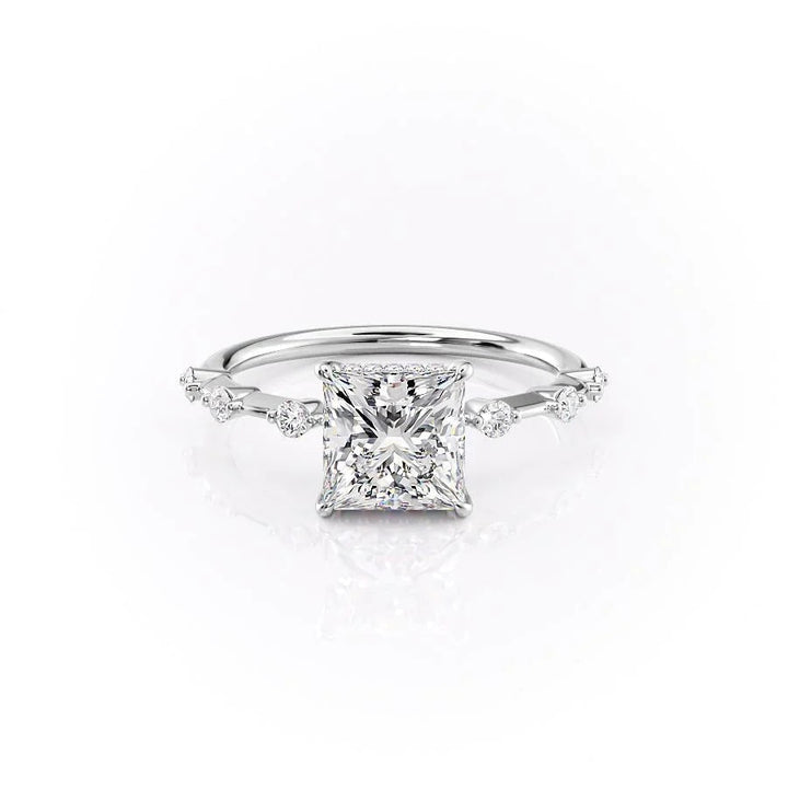 The Hidden Halo Morgan Set With Princess Side Stone Lab Diamond 1 Carat 18K White#material_18k-white