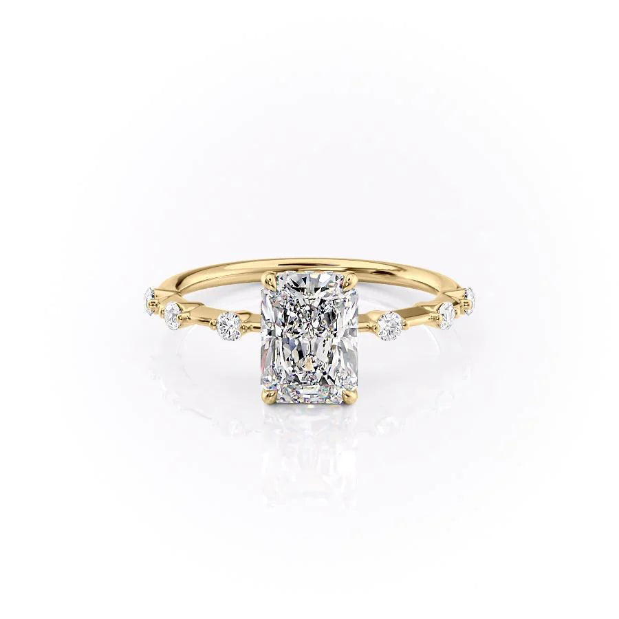 The Hidden Halo Morgan Set With Radiant Side Stone Moissanite#material_14k-gold