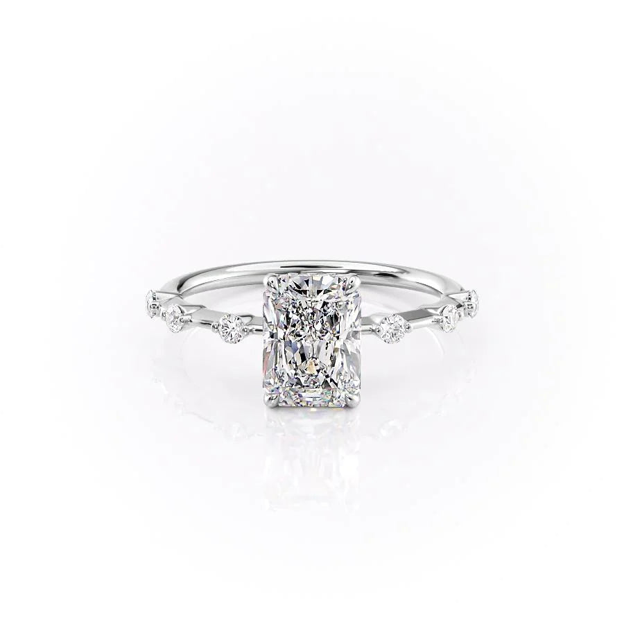 The Hidden Halo Morgan Set With Radiant Side Stone Lab Diamond 1 Carat 14K White#material_14k-white