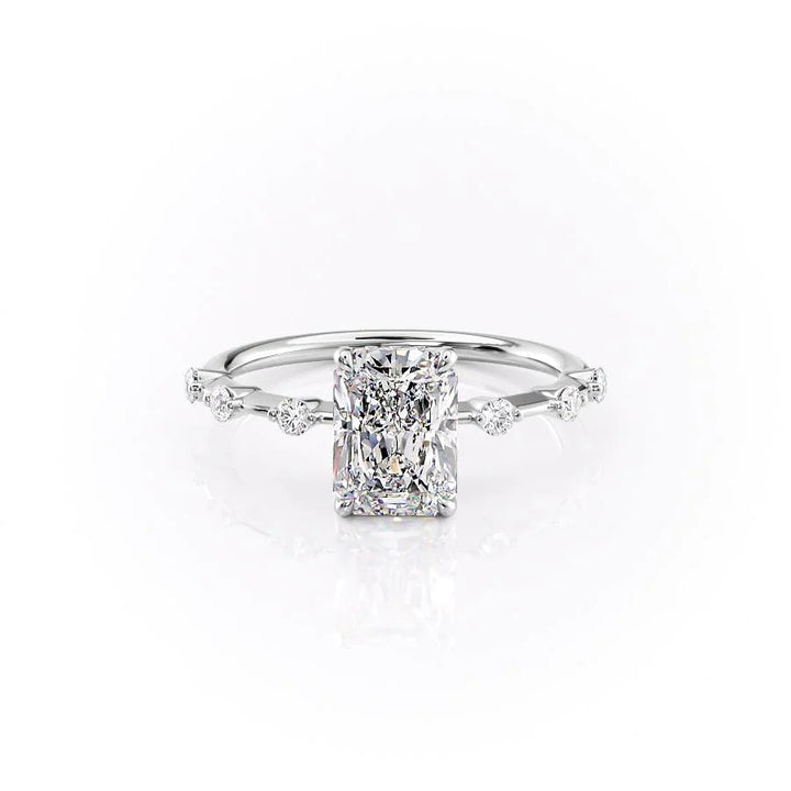 The Hidden Halo Morgan Set With Radiant Side Stone Moissanite#material_14k-white