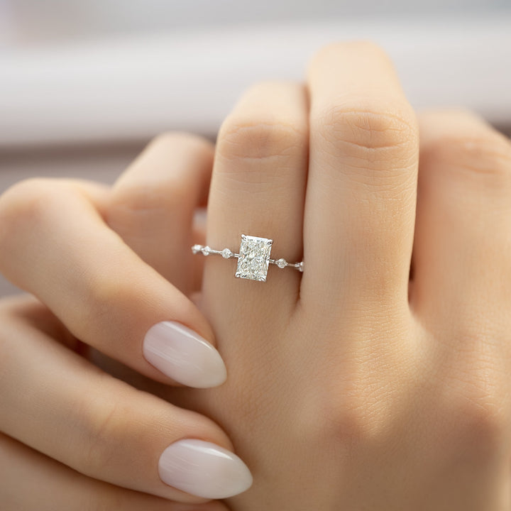 The Hidden Halo Morgan Set With Radiant Side Stone Moissanite#material_14k-white