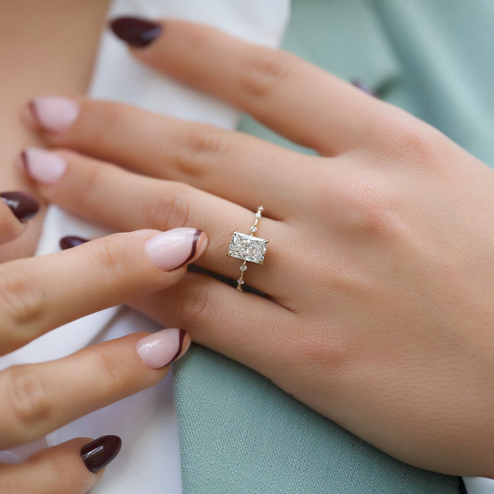 The Hidden Halo Morgan Radiant Lab Diamond Moissanite Engagement Ring *Shown with 1.5 ct #material_gold