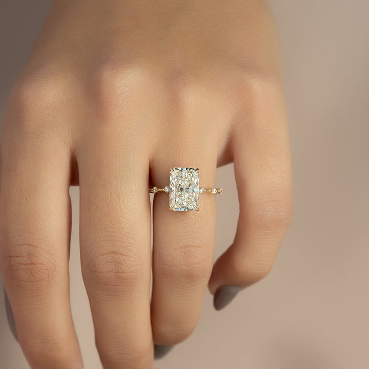 The Hidden Halo Morgan Radiant Lab Diamond Moissanite Engagement Ring *Shown with 4 ct #material_gold
