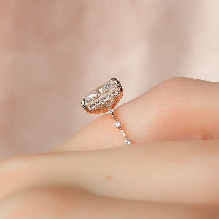 The Hidden Halo Morgan Radiant Lab Diamond Moissanite Engagement Ring *Shown with 3 ct #material_rose