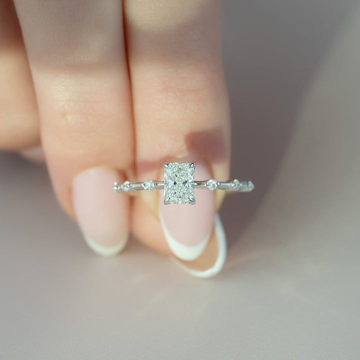 The Hidden Halo Morgan Radiant Lab Diamond Moissanite Engagement Ring *Shown with 0.5 ct #material_white