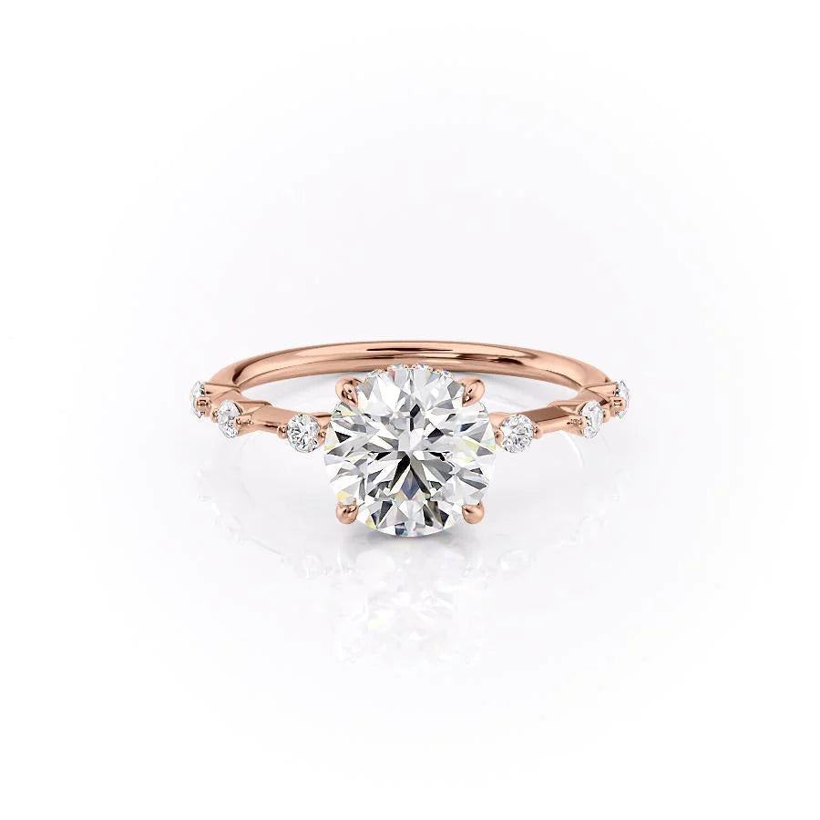 The Hidden Halo Morgan Set With Round Side Stone Moissanite#material_14k-rose