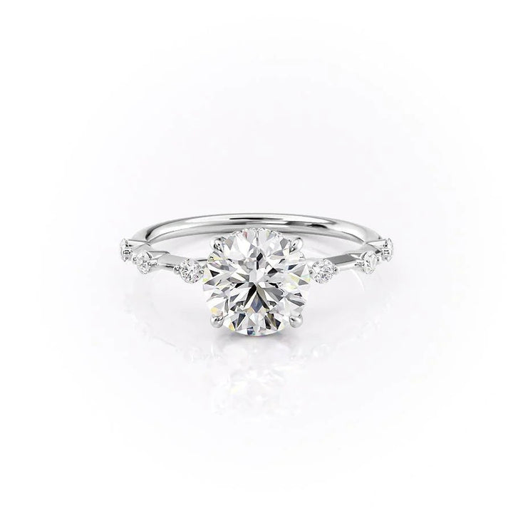 The Hidden Halo Morgan Set With Round Side Stone Moissanite#material_14k-white