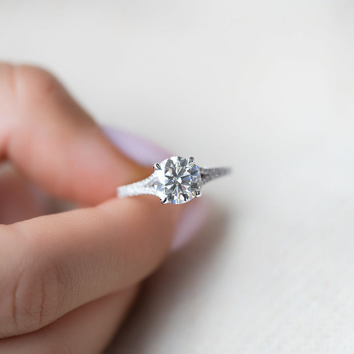 The Jessie Round Lab Diamond Moissanite Engagement Ring *Shown with 2 ct #material_white