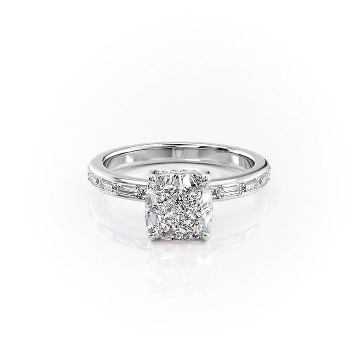 The Johanna Set With Cushion Side Stone Lab Diamond 1 Carat 14K White#material_14k-white