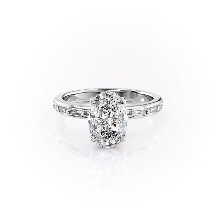 The Johanna Set With Oval Side Stone Lab Diamond 1 Carat 14K White#material_14k-white