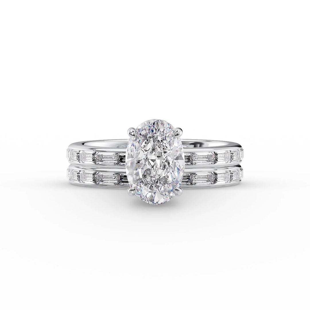 The Johanna Set With Oval Side Stone Lab Diamond 2 Carat 14K White#material_14k-white