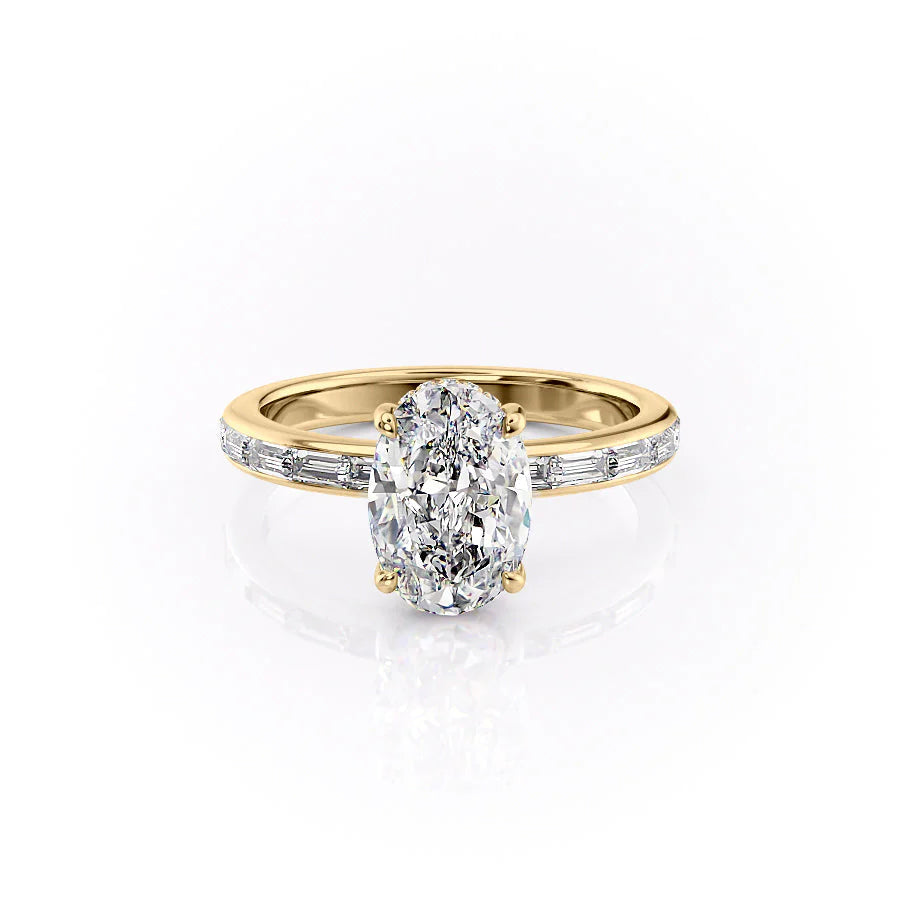 The Johanna Set With Oval Side Stone Lab Diamond 1 Carat 18K Gold#material_18k-gold