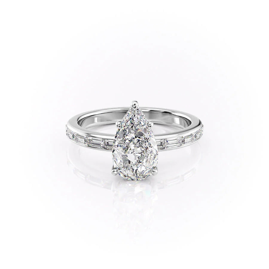 The Johanna Set With Pear Side Stone Lab Diamond 1 Carat 14K White#material_14k-white