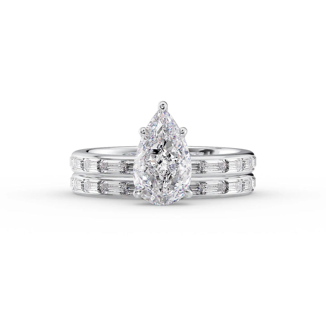 The Johanna Set With Pear Side Stone Lab Diamond 2 Carat 14K White#material_14k-white