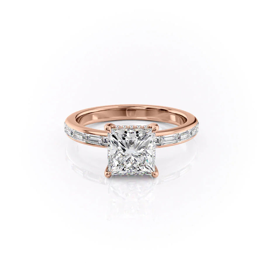 The Johanna Set With Princess Side Stone Moissanite#material_14k-rose