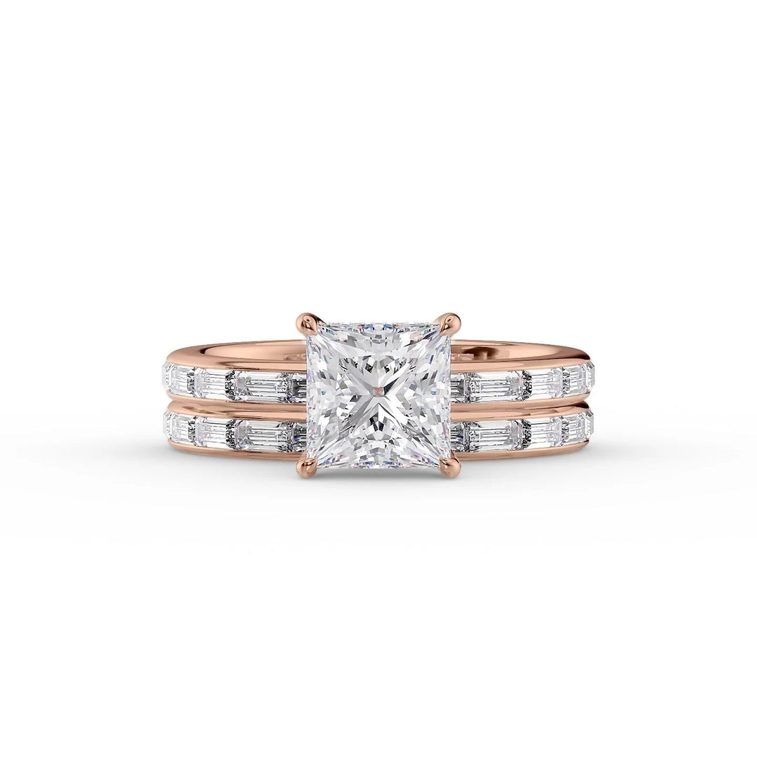 The Johanna Set With Princess Side Stone Moissanite#material_14k-rose