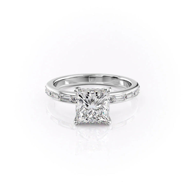 The Johanna Set With Princess Side Stone Lab Diamond 1 Carat 14K White#material_14k-white