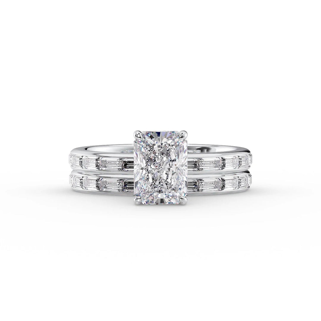 The Johanna Set With Radiant Side Stone Lab Diamond 2 Carat 14K White#material_14k-white