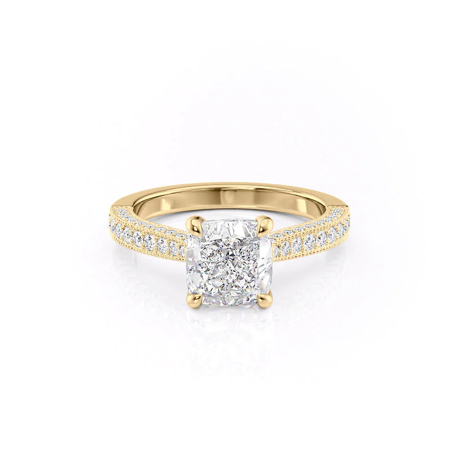 The Josephine Set With Cushion Vintage Lab Diamond 1 Carat 14K Gold#material_14k-gold