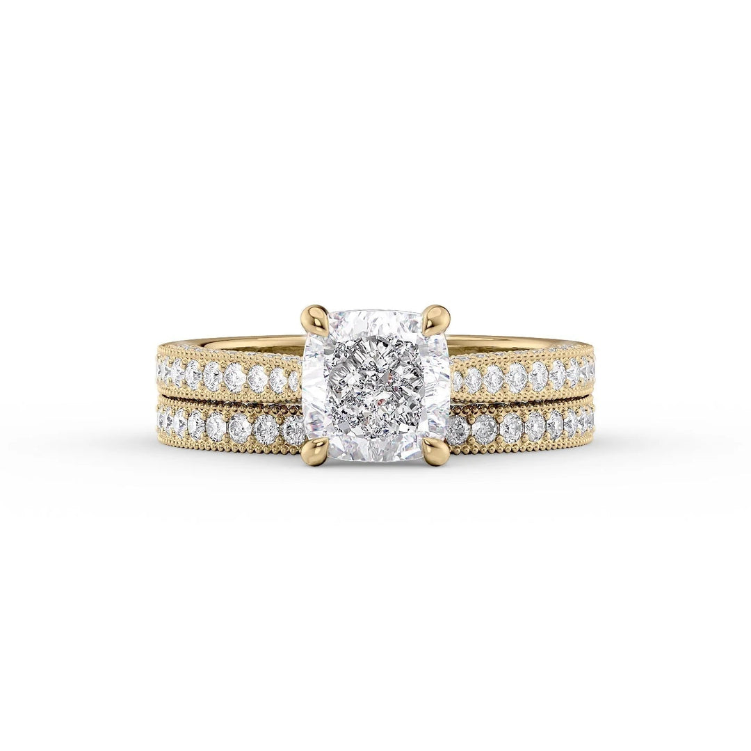 The Josephine Set With Cushion Vintage Lab Diamond 2 Carat 14K Gold#material_14k-gold