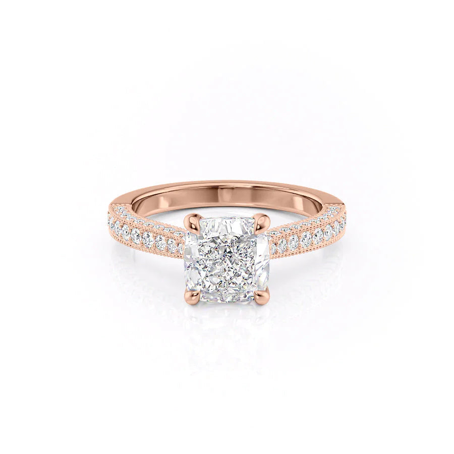 The Josephine Set With Cushion Vintage Lab Diamond 1 Carat 14K Rose#material_14k-rose