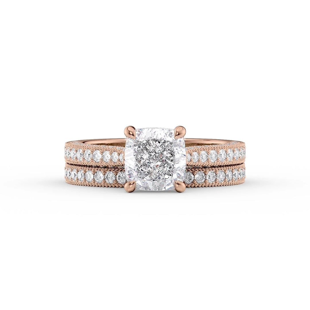 The Josephine Set With Cushion Vintage Lab Diamond 2 Carat 14K Rose#material_14k-rose