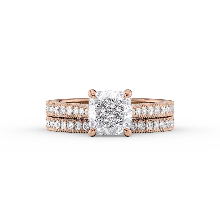 The Josephine Set With Cushion Vintage Lab Diamond 2 Carat 14K Rose#material_14k-rose