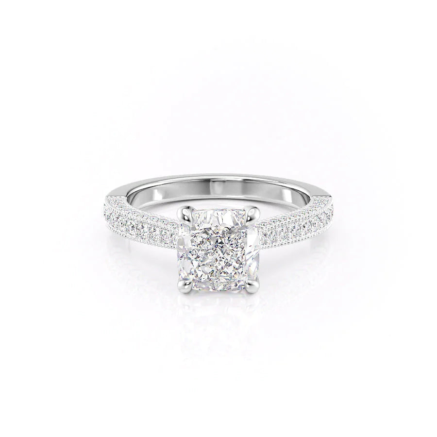 The Josephine Set With Cushion Vintage Lab Diamond 1 Carat 14K White#material_14k-white