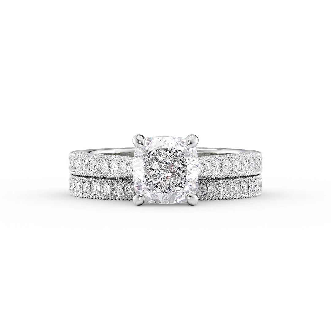 The Josephine Set With Cushion Vintage Lab Diamond 2 Carat 14K White#material_14k-white