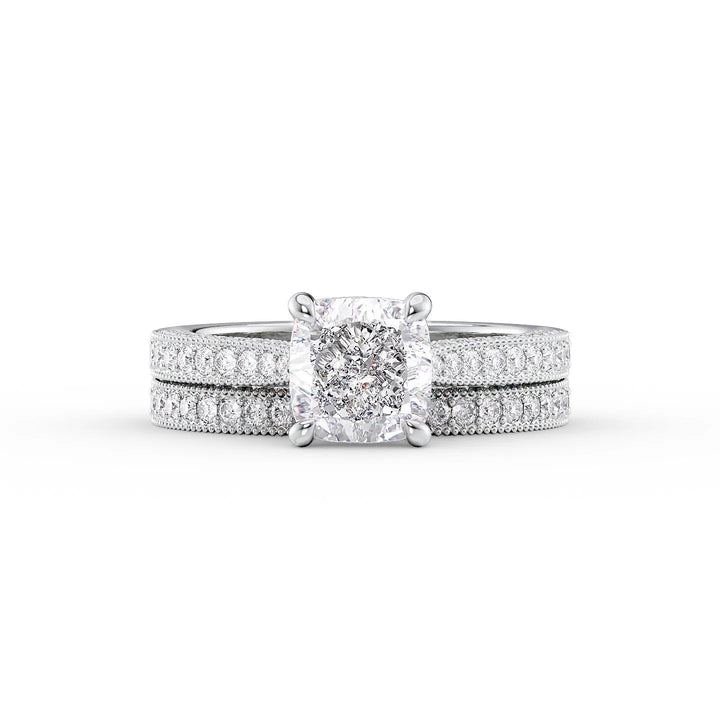 The Josephine Set With Cushion Vintage Moissanite#material_18k-white