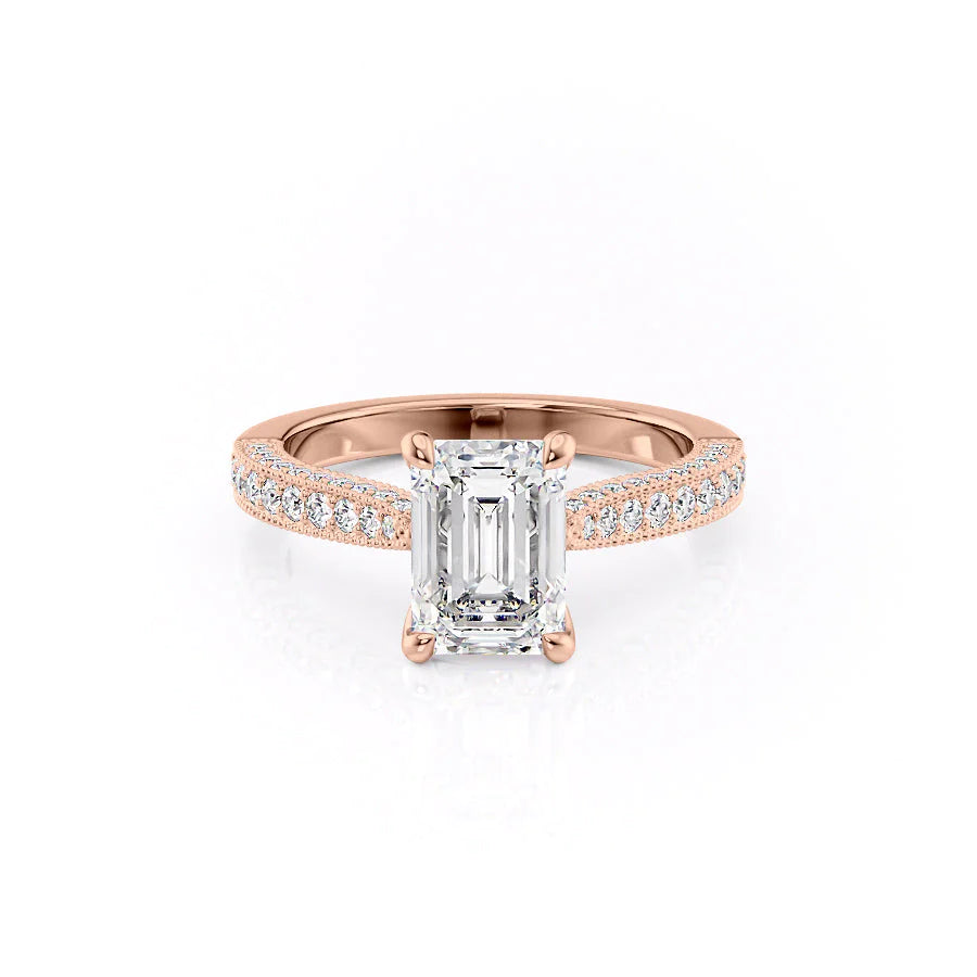 The Josephine Set With Emerald Vintage Moissanite#material_14k-rose