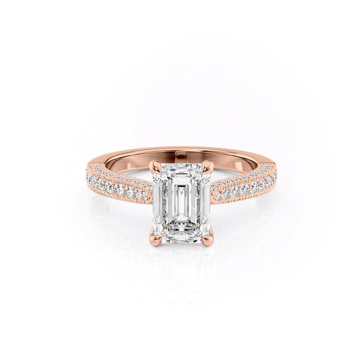 The Josephine Set With Emerald Vintage Moissanite#material_14k-rose