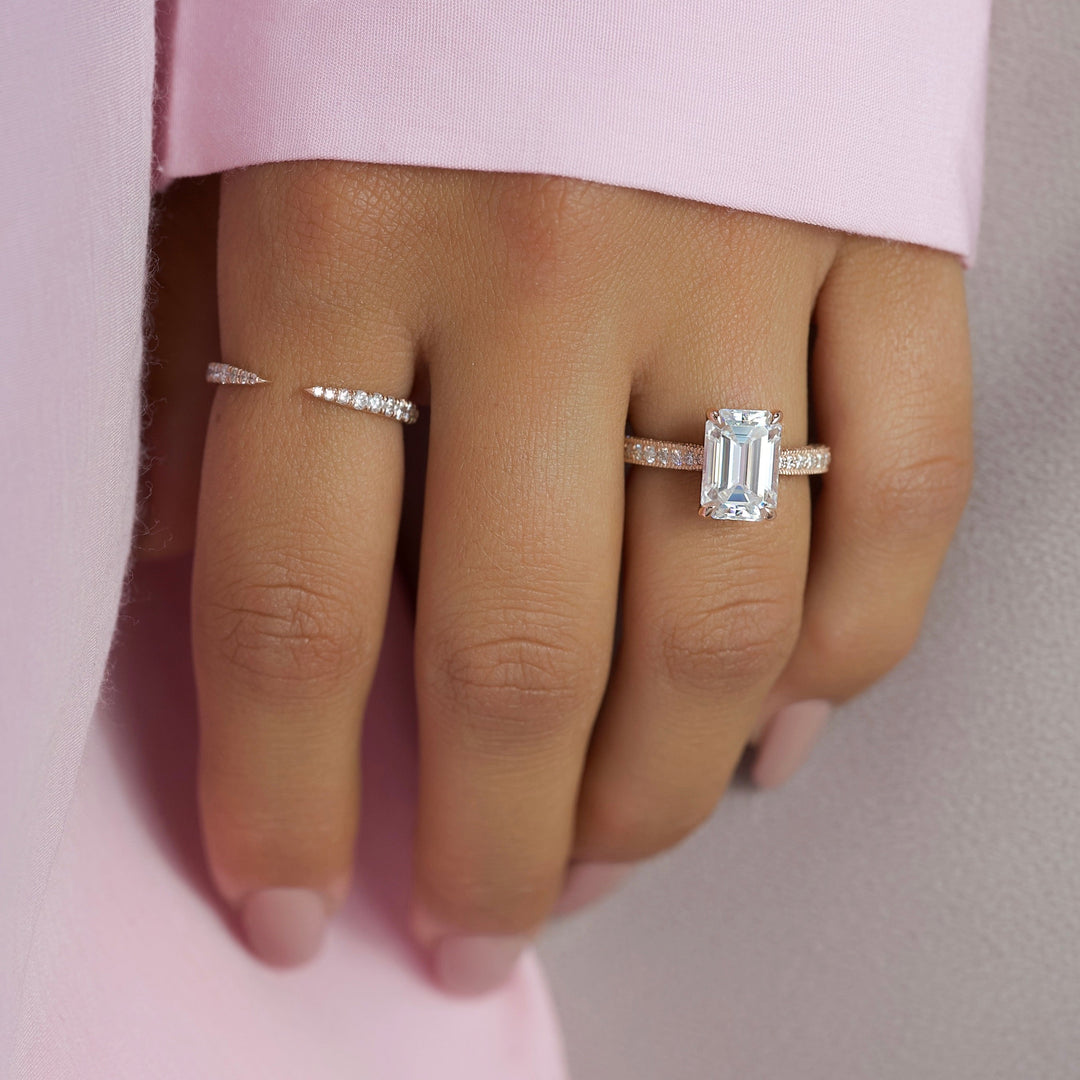 The Josephine Set With Emerald Vintage Moissanite#material_14k-rose