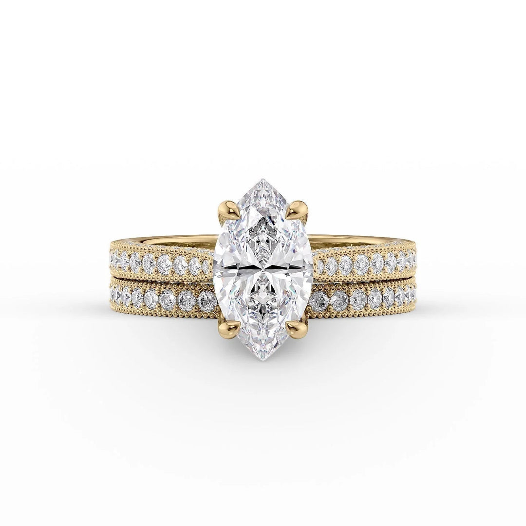 The Josephine Set With Marquise Vintage Lab Diamond 2 Carat 14K Gold#material_14k-gold