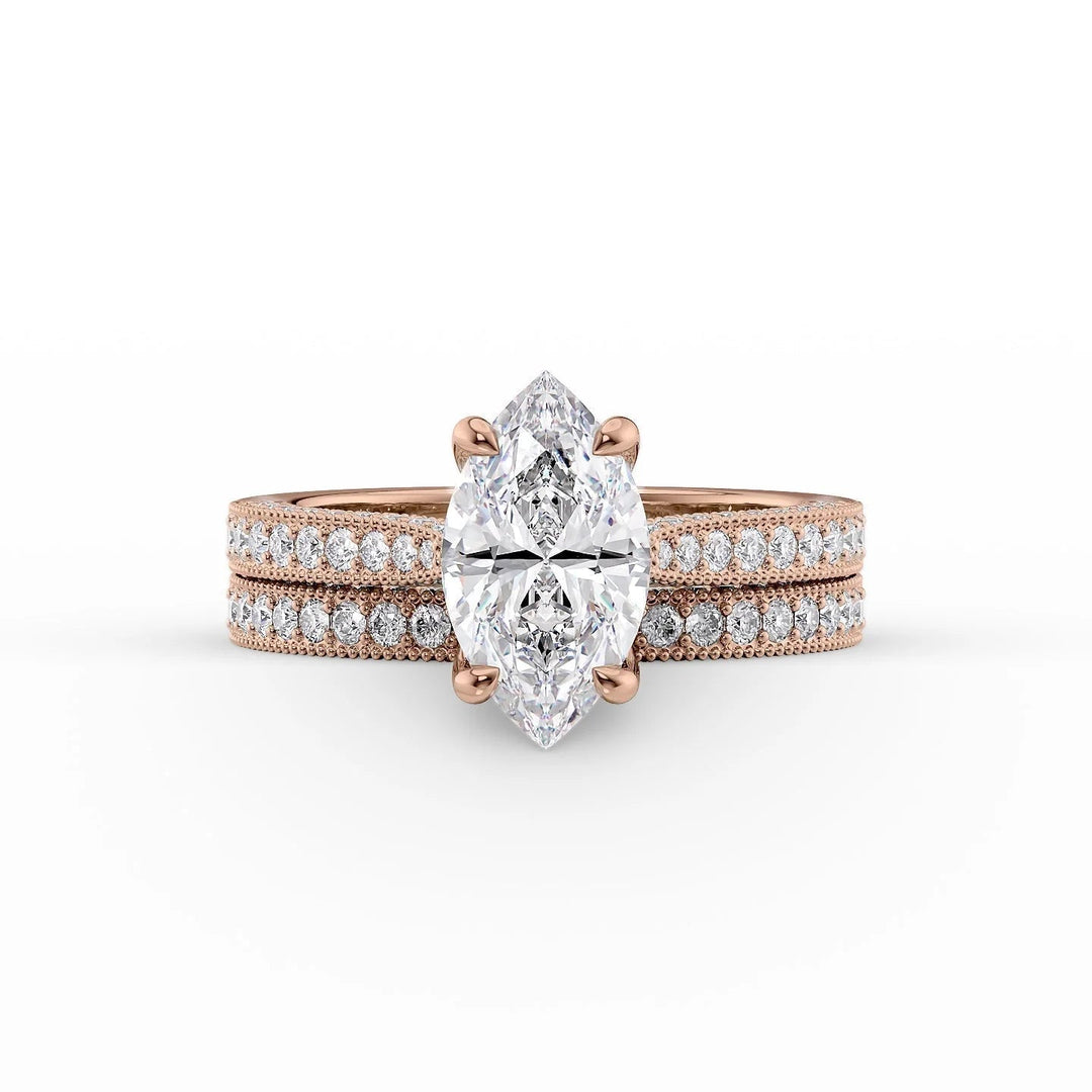 The Josephine Set With Marquise Vintage Lab Diamond 2 Carat 14K Rose#material_14k-rose