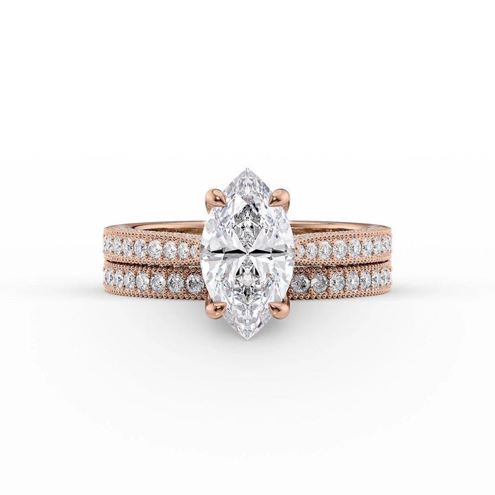 The Josephine Set With Marquise Vintage Lab Diamond 2 Carat 14K Rose#material_14k-rose