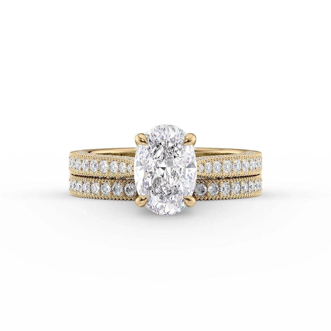 The Josephine Set With Oval Vintage Lab Diamond 2 Carat 14K Gold#material_14k-gold