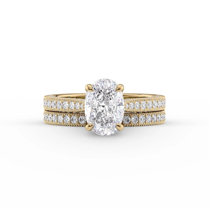 The Josephine Set With Oval Vintage Lab Diamond 2 Carat 14K Gold#material_14k-gold