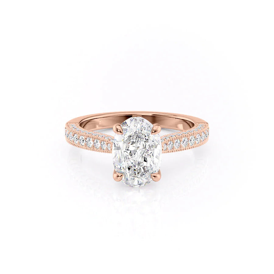 The Josephine Set With Oval Vintage Lab Diamond 1 Carat 14K Rose#material_14k-rose