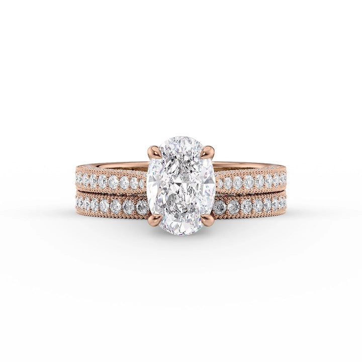 The Josephine Set With Oval Vintage Lab Diamond 2 Carat 14K Rose#material_14k-rose