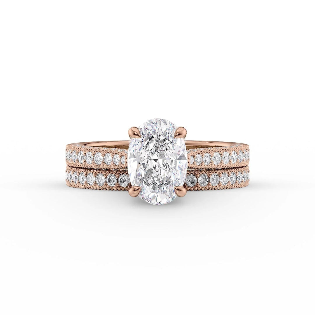 The Josephine Set With Oval Vintage Moissanite#material_14k-rose