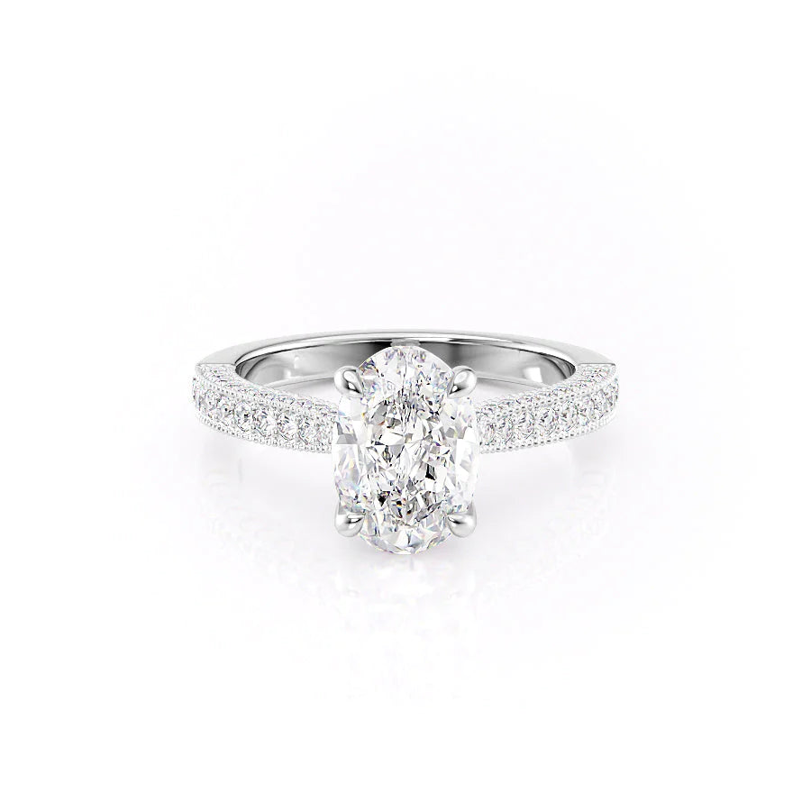 The Josephine Set With Oval Vintage Lab Diamond 1 Carat 14K White#material_14k-white