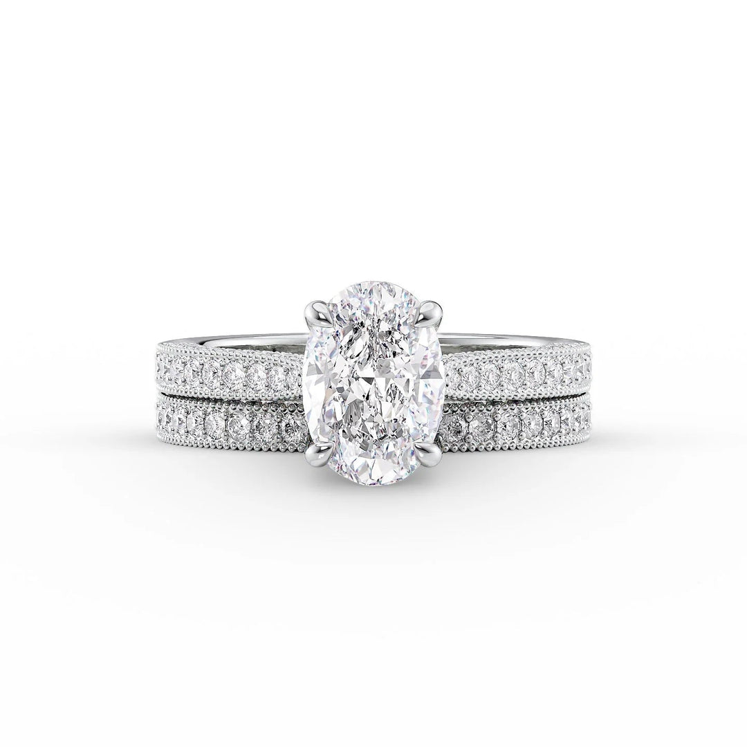 The Josephine Set With Oval Vintage Lab Diamond 2 Carat 14K White#material_14k-white