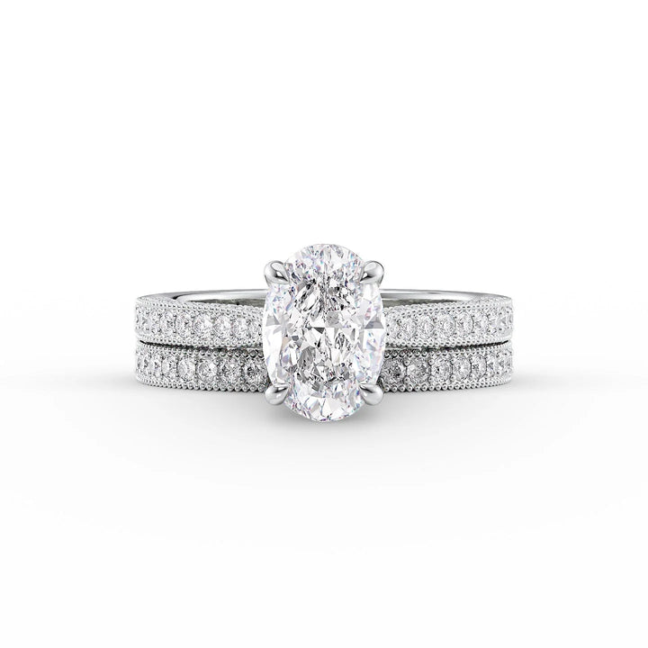 The Josephine Set With Oval Vintage Lab Diamond 2 Carat 14K White#material_14k-white