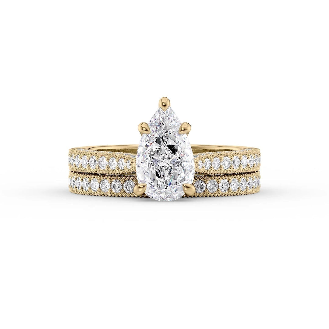 The Josephine Set With Pear Vintage Lab Diamond 2 Carat 14K Gold#material_14k-gold