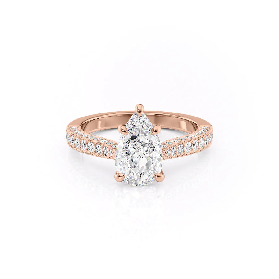 The Josephine Set With Pear Vintage Lab Diamond 1 Carat 14K Rose#material_14k-rose